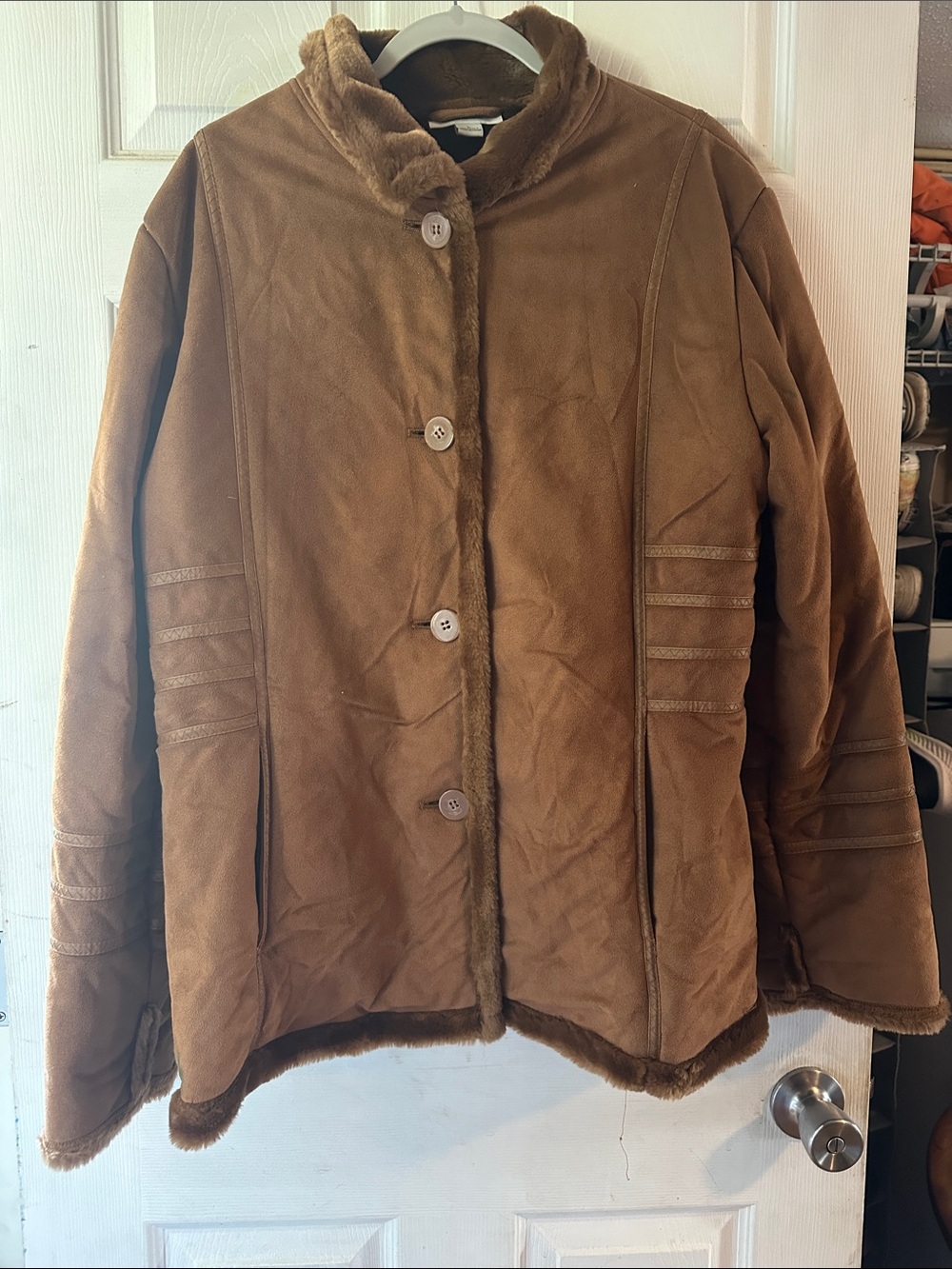 Dress Barn Brown Teddy Faux-Suede Button Jacket